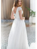 Cap Sleeves Ivory Lace Tulle Chic Wedding Dress